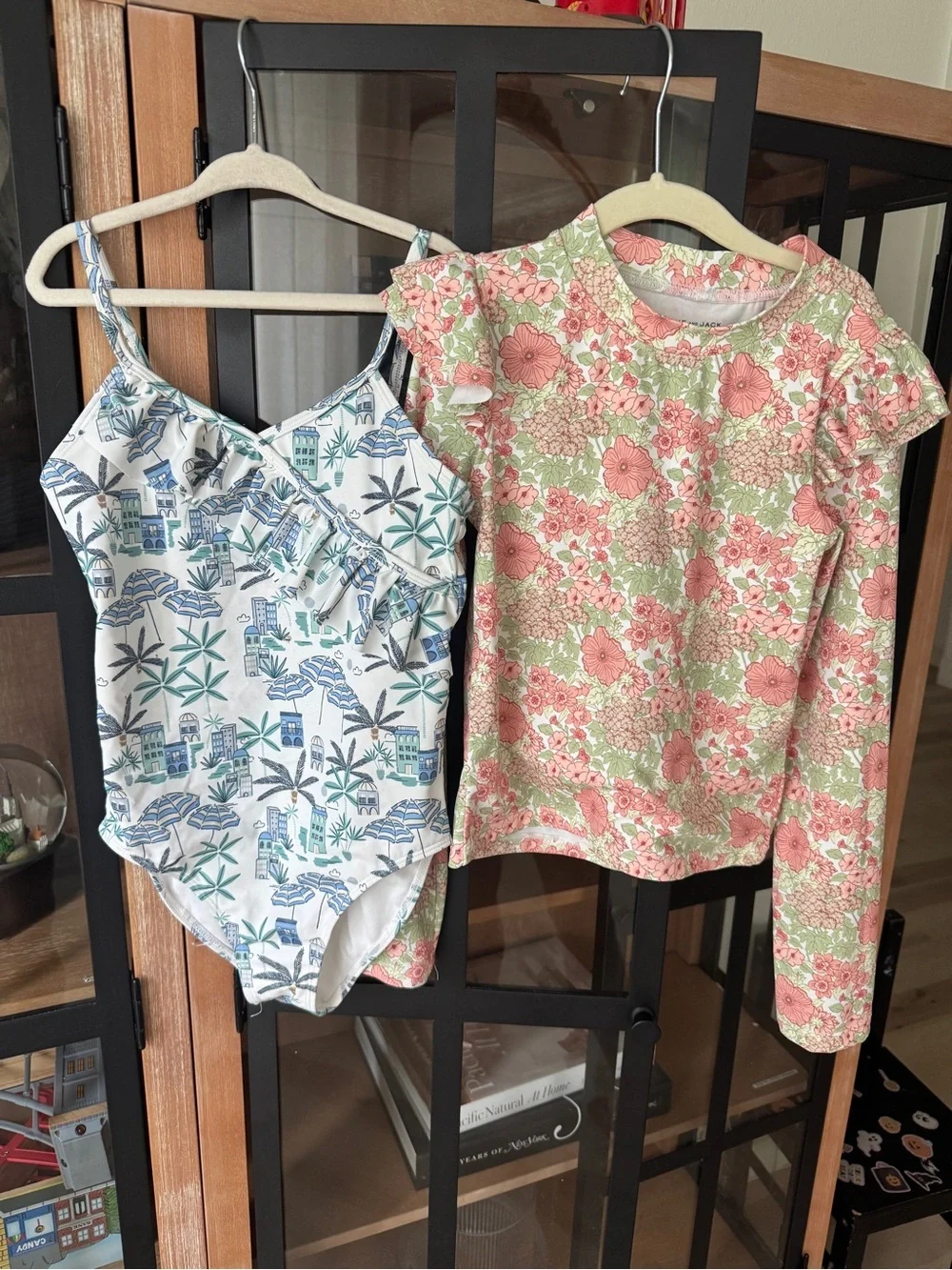 Janie & jack swimsuit bundle one piece rashguard long sleeve toile print floral